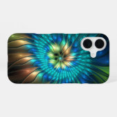 輝く幻想の花、カラフルな抽象的フラクタル iPhone 16ケース (裏面横)