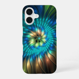 輝く幻想の花、カラフルな抽象的フラクタル iPhone 16ケース