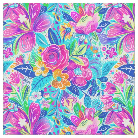 輝く庭の花開き ファブリック (クローズアップ)