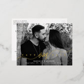 輝く愛の金ゴールドスクリプト日付を保存 箔招待状ポストカード (正面/裏面)