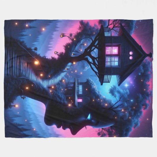 輝く愛:「ネオンの夜と無限の夢」 フリースブランケット (正面(横))