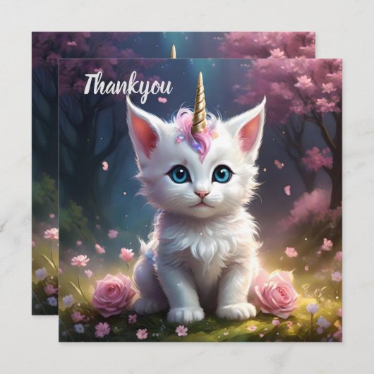 「輝く手:魅惑の一角獣の子猫」 サンキューカード (正面/裏面)