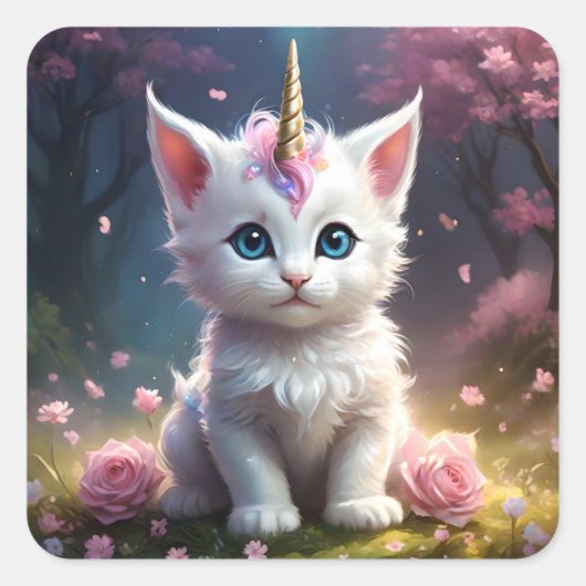 「輝く手：魅惑の一角獣の子猫」 スクエアシール (正面)