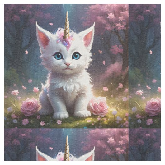 「輝く手：魅惑の一角獣の子猫」 ファブリック (クローズアップ)