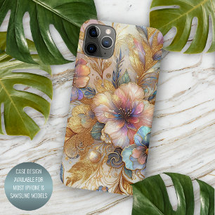 輝く擬似虹色ガラス 花の芸術パターン iPhone 16 PRO MAXケース