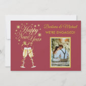 輝く新年の婚約ゴールドレッド発表 招待状 (正面)