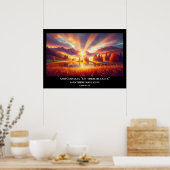輝く日の出の下の黄金の十字架 ポスター (キッチン)