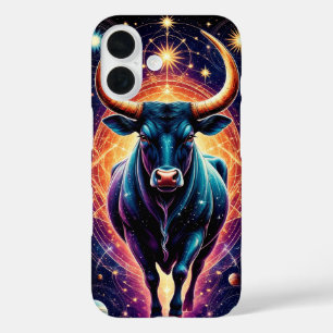 輝く星々に囲まれた壮麗な宇宙の雄牛 iPhone 16ケース