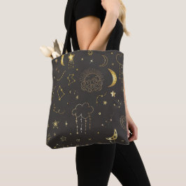 輝く星と月と星座 トートバッグ