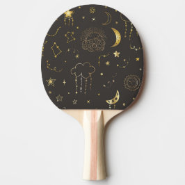 輝く星と月と星座 卓球ラケット