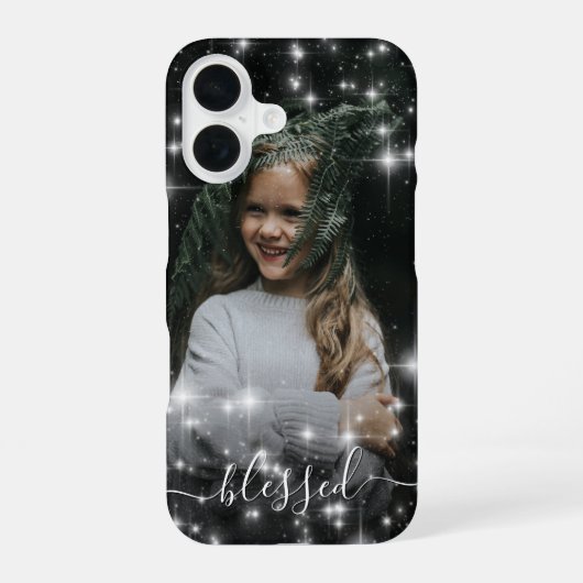 輝く星に囲まれたあなたの写真 iPhone 16ケース (裏面)