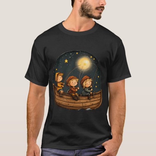 輝く星の宇宙飛行士の釣り Tシャツ (正面)