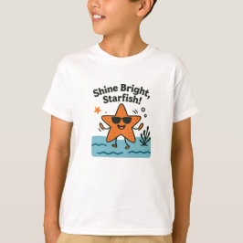 輝く星の形のヒトデ オレンジ 可愛い ビーチ デザイン Tシャツ