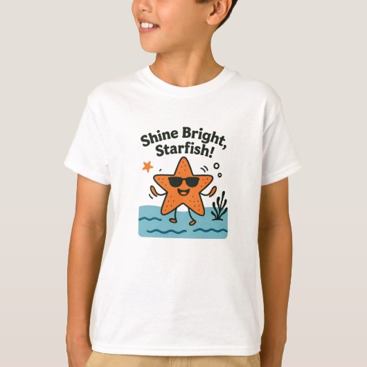 輝く星の形のヒトデ オレンジ 可愛い ビーチ デザイン Tシャツ (正面)