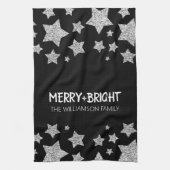輝く星の明メリーるいクリスマスシルバーブラック キッチンタオル (縦)