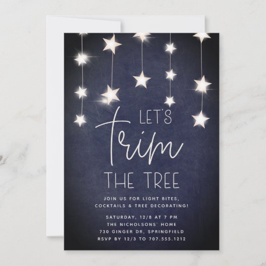 輝く星クリスマスツリーのトリミングパーティー 招待状 (正面)