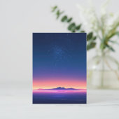 輝く星空の山の地平線 ポストカード (スタンド正面)