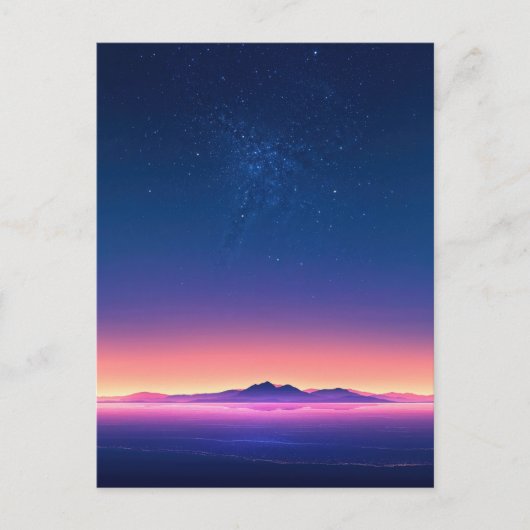 輝く星空の山の地平線 ポストカード (正面)