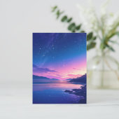 輝く星空の海岸の夕焼け ポストカード (スタンド正面)