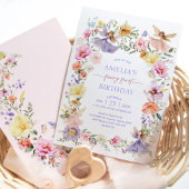 輝く春のワイルドフラワーフェアリー　ファースト1歳の誕生日 招待状