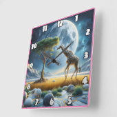 輝く月の下を優雅に歩くキリン スクエア壁時計 (傾斜)