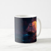 輝く月夜の空の下の航海 コーヒーマグカップ (正面右)
