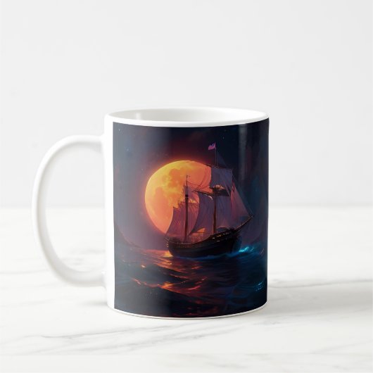 輝く月夜の空の下の航海 コーヒーマグカップ (左)