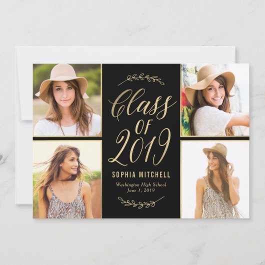 輝く枝 EDIT可能な色 卒業写真 招待状 (正面)