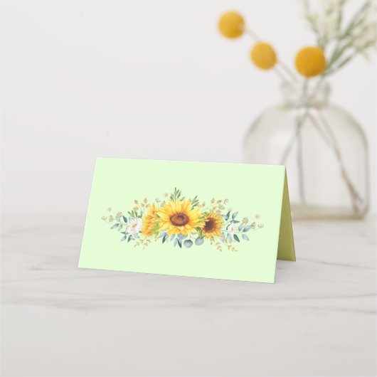 輝く水彩ひまわり 夏の緑 プレイスカード (裏面)