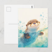 輝く水面を浮かぶ幸せなカワウソ ポストカード (正面/裏面)