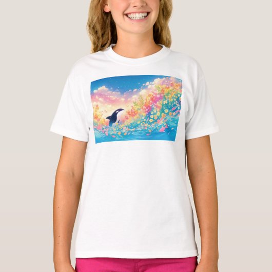 輝く海のシャチの踊り Tシャツ (正面)