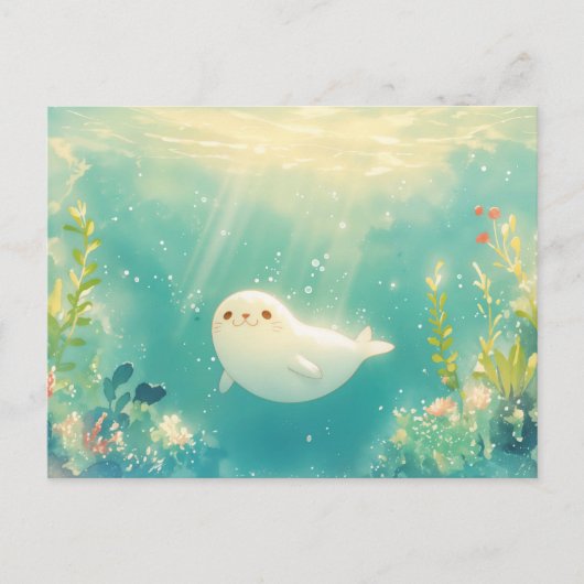 輝く海の可愛らしいアザラシの赤ちゃん ポストカード (正面)