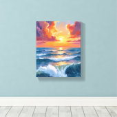 輝く海の夕日 海の水彩画 キャンバスプリント (インサイチュ (ウッドフロア))