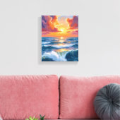 輝く海の夕日 海の水彩画 キャンバスプリント (インサイチュ (リビング))