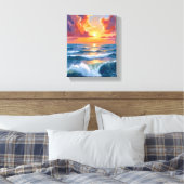 輝く海の夕日 海の水彩画 キャンバスプリント (インサイチュ (寝室))