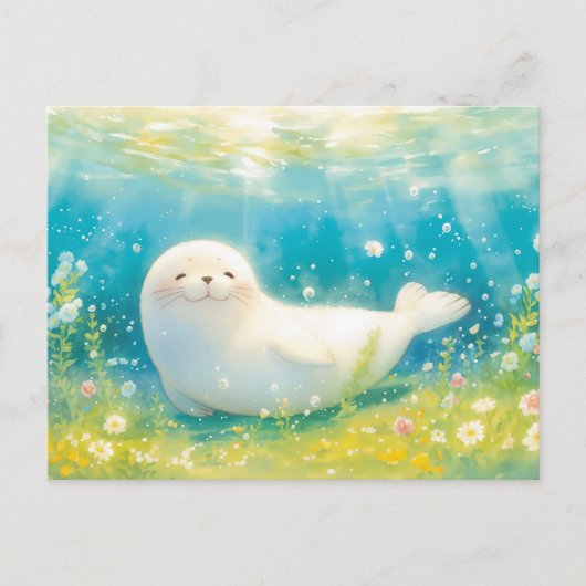 輝く海の白いアザラシのスマイル ポストカード (正面)