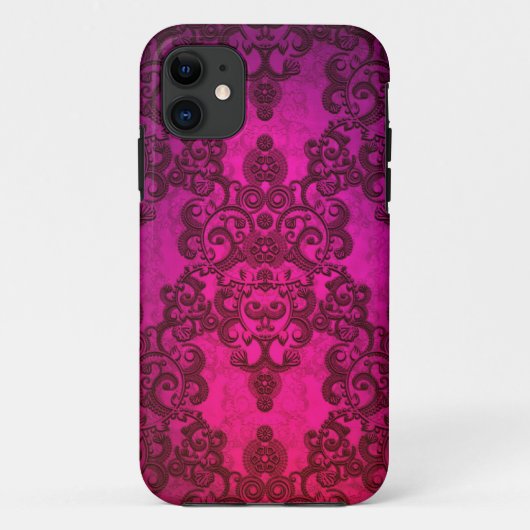 輝く濃いピンクのダマスク模様 Case-Mate iPhoneケース (裏面)