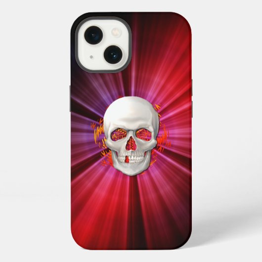 輝く炎に浮かぶ3Dドクロ iPhoneケース (裏面)
