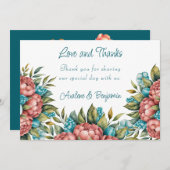 輝く牡丹の花束の愛とカー感謝していド 招待状 (正面/裏面)