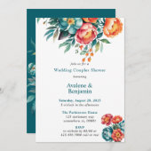 輝く牡丹の花束の結婚カップルのシャワー 招待状 (正面/裏面)