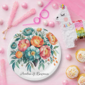 輝く牡丹結婚の花束 ペーパープレート (パーティー)