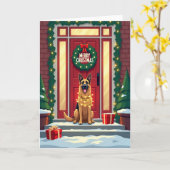 輝く犬のクリスマスカード カード (黄色い花)