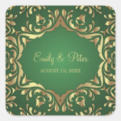 輝く王室の金ゴールドフェイクオーナメントオンエメラルドグリーン スクエアシール (正面)