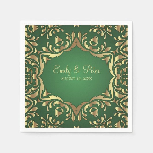 輝く王室の金ゴールドフェイクオーナメントオンエメラルドグリーン スタンダードカクテルナプキン (正面)