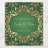 輝く王室の金ゴールドフェイクオーナメントオンエメラルドグリーン ワインラベル (シングルラベル)