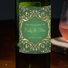 輝く王室の金ゴールドフェイクオーナメントオンエメラルドグリーン ワインラベル