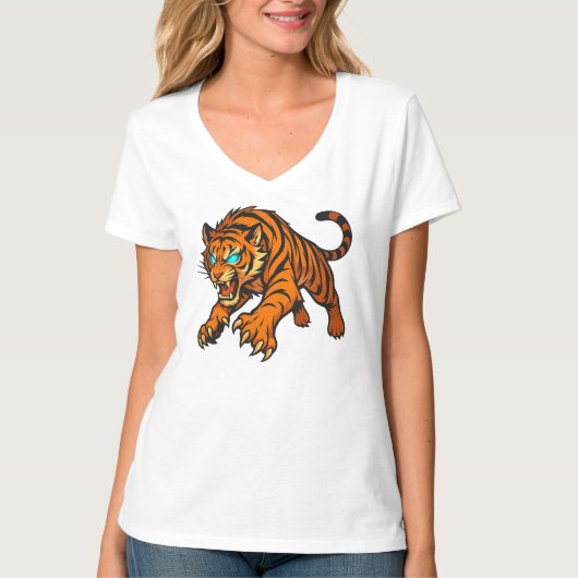輝く目を持つ激しいトラのグラフィックTシャツ Tシャツ (正面)