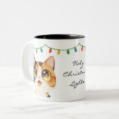 輝く瞳の猫 聖なるクリスマス ライト ツートーンマグカップ (正面左)