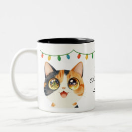 輝く瞳の猫 聖なるクリスマス ライト ツートーンマグカップ