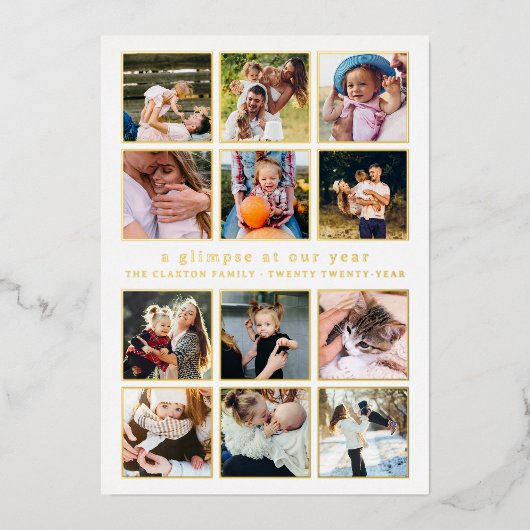 輝く私たちの年のミニマリスト12写真クリスマス 箔シーズンカード (正面)